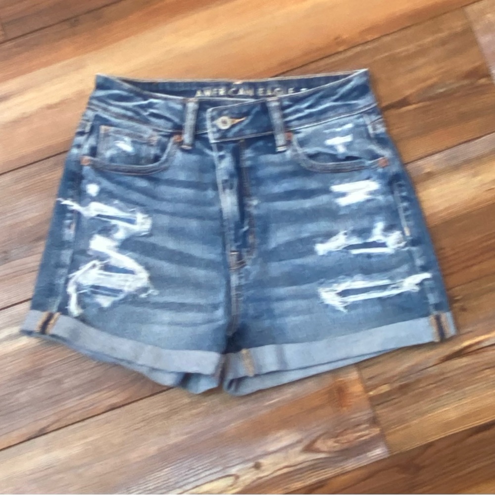 American Eagle Outfitters Blue Distressed Jean Shorts